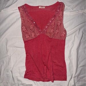Vintage Candie's Lace-Trim Rose Red Camisole